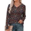 imageXIEERDUO Long Sleeve Shirts for Women V Neck Fall Tops Basic Tunic Tops Loose Fit Dressy 2025Patternedblack Floral