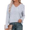 imageXIEERDUO Long Sleeve Shirts for Women V Neck Fall Tops Basic Tunic Tops Loose Fit Dressy 2025Patternedblue Stripe