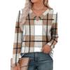 imageXIEERDUO Long Sleeve Shirts for Women V Neck Fall Tops Basic Tunic Tops Loose Fit Dressy 2025Patternedbrown Plaid