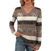imageXIEERDUO Long Sleeve Shirts for Women V Neck Fall Tops Basic Tunic Tops Loose Fit Dressy 2025Patternedbrown Stripe