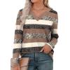imageXIEERDUO Long Sleeve Shirts for Women V Neck Fall Tops Basic Tunic Tops Loose Fit Dressy 2025Patternedbrown Stripe