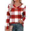 imageXIEERDUO Long Sleeve Shirts for Women V Neck Fall Tops Basic Tunic Tops Loose Fit Dressy 2025Patternedred Plaid