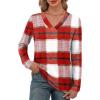 imageXIEERDUO Long Sleeve Shirts for Women V Neck Fall Tops Basic Tunic Tops Loose Fit Dressy 2025Patternedred Plaid