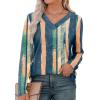 imageXIEERDUO Long Sleeve Shirts for Women V Neck Fall Tops Basic Tunic Tops Loose Fit Dressy 2025Patternedtie Dye Stripes