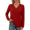 imageXIEERDUO Long Sleeve Shirts for Women V Neck Fall Tops Basic Tunic Tops Loose Fit Dressy 2025Red