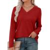 imageXIEERDUO Long Sleeve Shirts for Women V Neck Fall Tops Basic Tunic Tops Loose Fit Dressy 2025Red