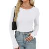 imageXIEERDUO Long Sleeve Thermal Shirt for Women Fleece Slim Fit Tops Crewneck Basic TShirts with Thumb Holes Fall Fashion 2025Awhite
