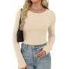 imageXIEERDUO Long Sleeve Thermal Shirt for Women Fleece Slim Fit Tops Crewneck Basic TShirts with Thumb Holes Fall Fashion 2025Beige