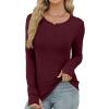 imageXIEERDUO Long Sleeve Thermal Shirt for Women Fleece Slim Fit Tops Crewneck Basic TShirts with Thumb Holes Fall Fashion 2025Burgundy