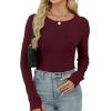 imageXIEERDUO Long Sleeve Thermal Shirt for Women Fleece Slim Fit Tops Crewneck Basic TShirts with Thumb Holes Fall Fashion 2025Burgundy