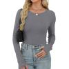 imageXIEERDUO Long Sleeve Thermal Shirt for Women Fleece Slim Fit Tops Crewneck Basic TShirts with Thumb Holes Fall Fashion 2025Gray