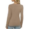 imageXIEERDUO Long Sleeve Thermal Shirt for Women Fleece Slim Fit Tops Crewneck Basic TShirts with Thumb Holes Fall Fashion 2025Khaki
