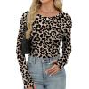 imageXIEERDUO Long Sleeve Thermal Shirt for Women Fleece Slim Fit Tops Crewneck Basic TShirts with Thumb Holes Fall Fashion 2025Leopard Print