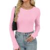 imageXIEERDUO Long Sleeve Thermal Shirt for Women Fleece Slim Fit Tops Crewneck Basic TShirts with Thumb Holes Fall Fashion 2025Light Pink