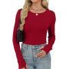 imageXIEERDUO Long Sleeve Thermal Shirt for Women Fleece Slim Fit Tops Crewneck Basic TShirts with Thumb Holes Fall Fashion 2025Red