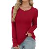 imageXIEERDUO Long Sleeve Thermal Shirt for Women Fleece Slim Fit Tops Crewneck Basic TShirts with Thumb Holes Fall Fashion 2025Red