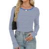 imageXIEERDUO Long Sleeve Thermal Shirt for Women Fleece Slim Fit Tops Crewneck Basic TShirts with Thumb Holes Fall Fashion 2025Stripeblue  White