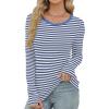 imageXIEERDUO Long Sleeve Thermal Shirt for Women Fleece Slim Fit Tops Crewneck Basic TShirts with Thumb Holes Fall Fashion 2025Stripeblue  White