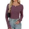 imageXIEERDUO Long Sleeve Thermal Shirt for Women Fleece Slim Fit Tops Crewneck Basic TShirts with Thumb Holes Fall Fashion 2025Stripebrown  Blue