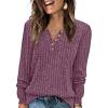 imageXIEERDUO Sweater for Women Long Sleeve Henley Shirts Fall Tunic Tops to Wear with Leggings Crew Neck Outfits Trendy 2025Purple Red