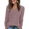 imageXIEERDUO Sweater for Women Long Sleeve Henley Shirts Fall Tunic Tops to Wear with Leggings Crew Neck Outfits Trendy 2025Rosy Brown
