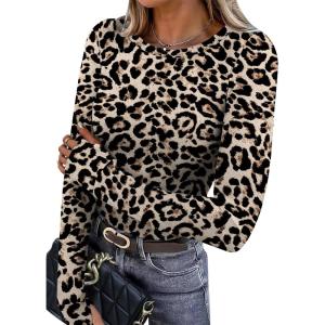 imageXIEERDUO Long Sleeve Thermal Shirt for Women Fleece Slim Fit Tops Crewneck Basic TShirts with Thumb Holes Fall Fashion 2025Leopard Print