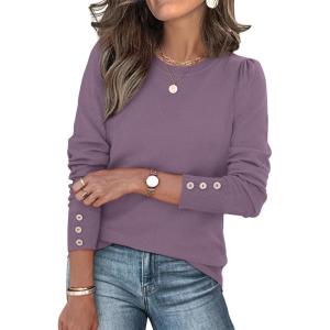 imageWomens Sweaters Fall Fashion 2025 Long Sleeve Button Cuff Soft Knit Pullover Trendy Tops Dressy Casual BlousesPurple