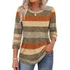 imageXIEERDUO 34 Length Sleeve Womens Tops and Blouses Dressy Casual Crewneck T Shirts Fashion Clothes Loose Fit TrendyZ Brown Stripe