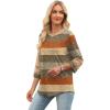 imageXIEERDUO 34 Length Sleeve Womens Tops and Blouses Dressy Casual Crewneck T Shirts Fashion Clothes Loose Fit TrendyZ Brown Stripe