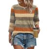 imageXIEERDUO 34 Length Sleeve Womens Tops and Blouses Dressy Casual Crewneck T Shirts Fashion Clothes Loose Fit TrendyZ Brown Stripe