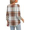 imageXIEERDUO 34 Length Sleeve Womens Tops and Blouses Dressy Casual Crewneck T Shirts Fashion Clothes Loose Fit TrendyZ Plaid Brown
