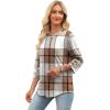 imageXIEERDUO 34 Length Sleeve Womens Tops and Blouses Dressy Casual Crewneck T Shirts Fashion Clothes Loose Fit TrendyZ Plaid Brown