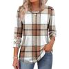 imageXIEERDUO 34 Length Sleeve Womens Tops and Blouses Dressy Casual Crewneck T Shirts Fashion Clothes Loose Fit TrendyZ Plaid Brown