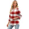 imageXIEERDUO 34 Length Sleeve Womens Tops and Blouses Dressy Casual Crewneck T Shirts Fashion Clothes Loose Fit TrendyZ Plaid Red