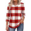 imageXIEERDUO 34 Length Sleeve Womens Tops and Blouses Dressy Casual Crewneck T Shirts Fashion Clothes Loose Fit TrendyZ Plaid Red
