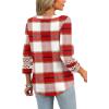 imageXIEERDUO 34 Length Sleeve Womens Tops and Blouses Dressy Casual Crewneck T Shirts Fashion Clothes Loose Fit TrendyZ Plaid Red
