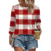 imageXIEERDUO 34 Length Sleeve Womens Tops and Blouses Dressy Casual Crewneck T Shirts Fashion Clothes Loose Fit TrendyZ Plaid Red