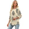 imageXIEERDUO 34 Length Sleeve Womens Tops and Blouses Dressy Casual Crewneck T Shirts Fashion Clothes Loose Fit TrendyZ Print Begie