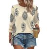 imageXIEERDUO 34 Length Sleeve Womens Tops and Blouses Dressy Casual Crewneck T Shirts Fashion Clothes Loose Fit TrendyZ Print Begie