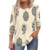 imageXIEERDUO 34 Length Sleeve Womens Tops and Blouses Dressy Casual Crewneck T Shirts Fashion Clothes Loose Fit TrendyZ Print Begie