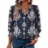 imageXIEERDUO Blouses for Women Dressy Casual 34 Length Sleeve Womens Tops V Neck T Shirts with Smocked CuffsMnavy Blue Pattern