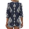 imageXIEERDUO Blouses for Women Dressy Casual 34 Length Sleeve Womens Tops V Neck T Shirts with Smocked CuffsMnavy Blue Pattern