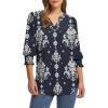 imageXIEERDUO Blouses for Women Dressy Casual 34 Length Sleeve Womens Tops V Neck T Shirts with Smocked CuffsMnavy Blue Pattern