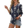 imageXIEERDUO Blouses for Women Dressy Casual 34 Length Sleeve Womens Tops V Neck T Shirts with Smocked CuffsMnavy Blue Pattern