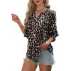 imageXIEERDUO Blouses for Women Dressy Casual 34 Length Sleeve Womens Tops V Neck T Shirts with Smocked CuffsNleopard