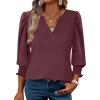 imageXIEERDUO Blouses for Women Dressy Casual 34 Length Sleeve Womens Tops V Neck T Shirts with Smocked CuffsPburgundy