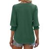 imageXIEERDUO Blouses for Women Dressy Casual 34 Length Sleeve Womens Tops V Neck T Shirts with Smocked CuffsQdark Green