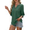 imageXIEERDUO Blouses for Women Dressy Casual 34 Length Sleeve Womens Tops V Neck T Shirts with Smocked CuffsQdark Green
