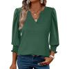 imageXIEERDUO Blouses for Women Dressy Casual 34 Length Sleeve Womens Tops V Neck T Shirts with Smocked CuffsQdark Green
