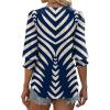 imageXIEERDUO Blouses for Women Dressy Casual 34 Length Sleeve Womens Tops V Neck T Shirts with Smocked CuffsRnavy Blue Stripes